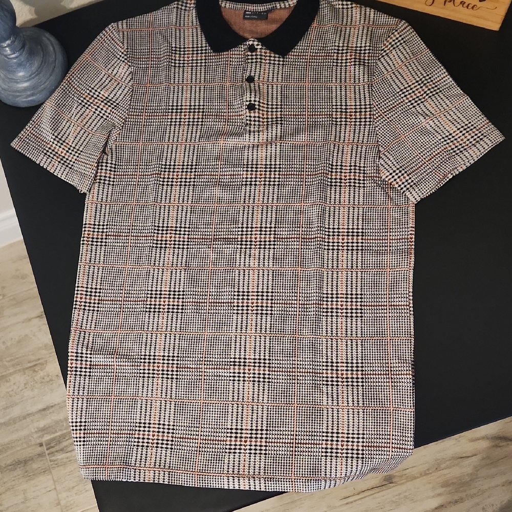 ASOS Short-Sleeve Polo in Black, Cream and Tan Glen Plaid